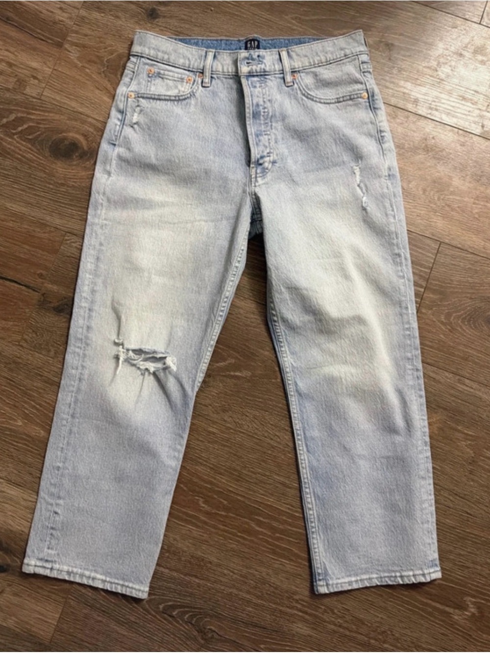 GAP Light Blue Relaxed Fit Ripped Jeans